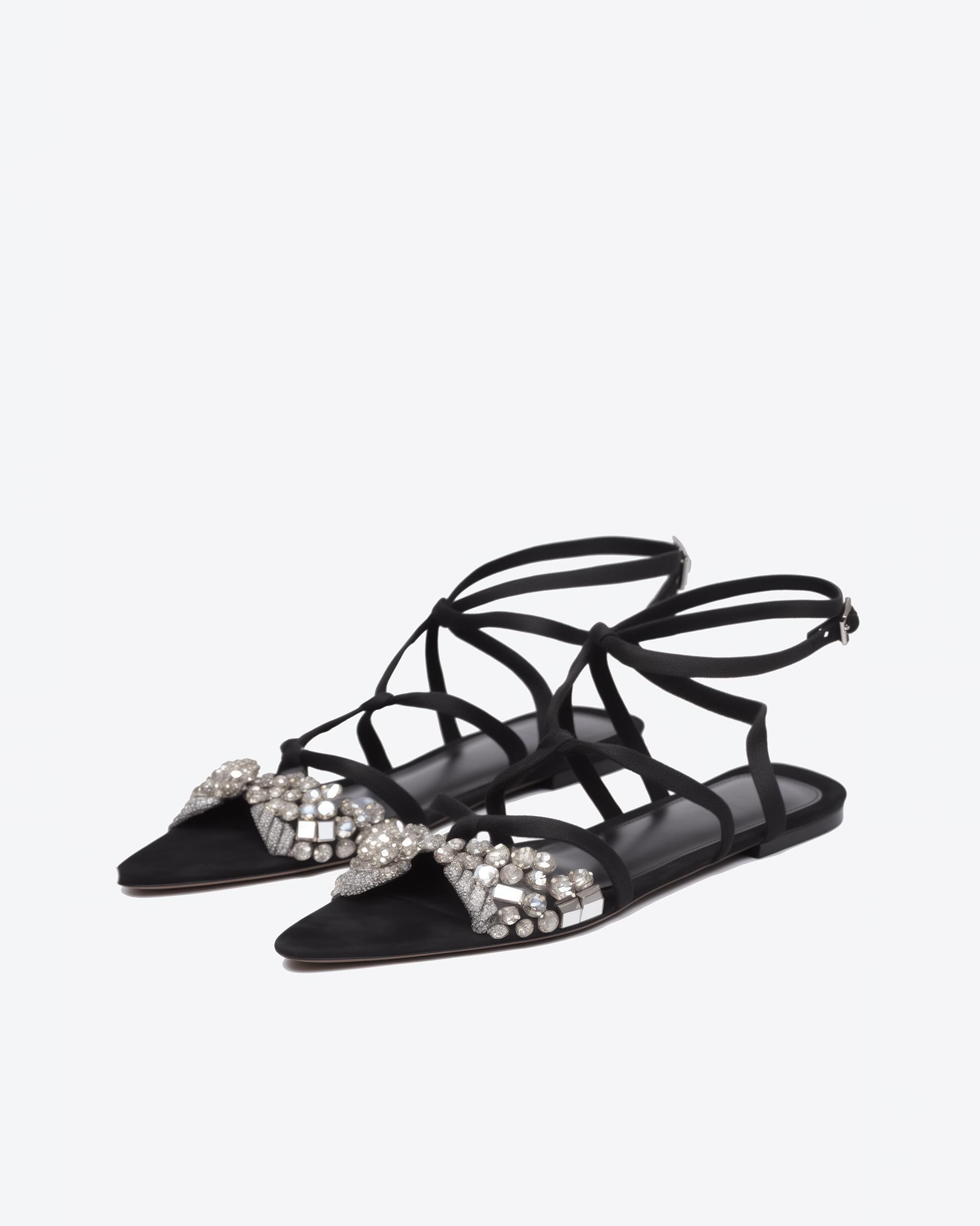 Crystal--embellished Lace-up Sandals-Black sold by JW PEI