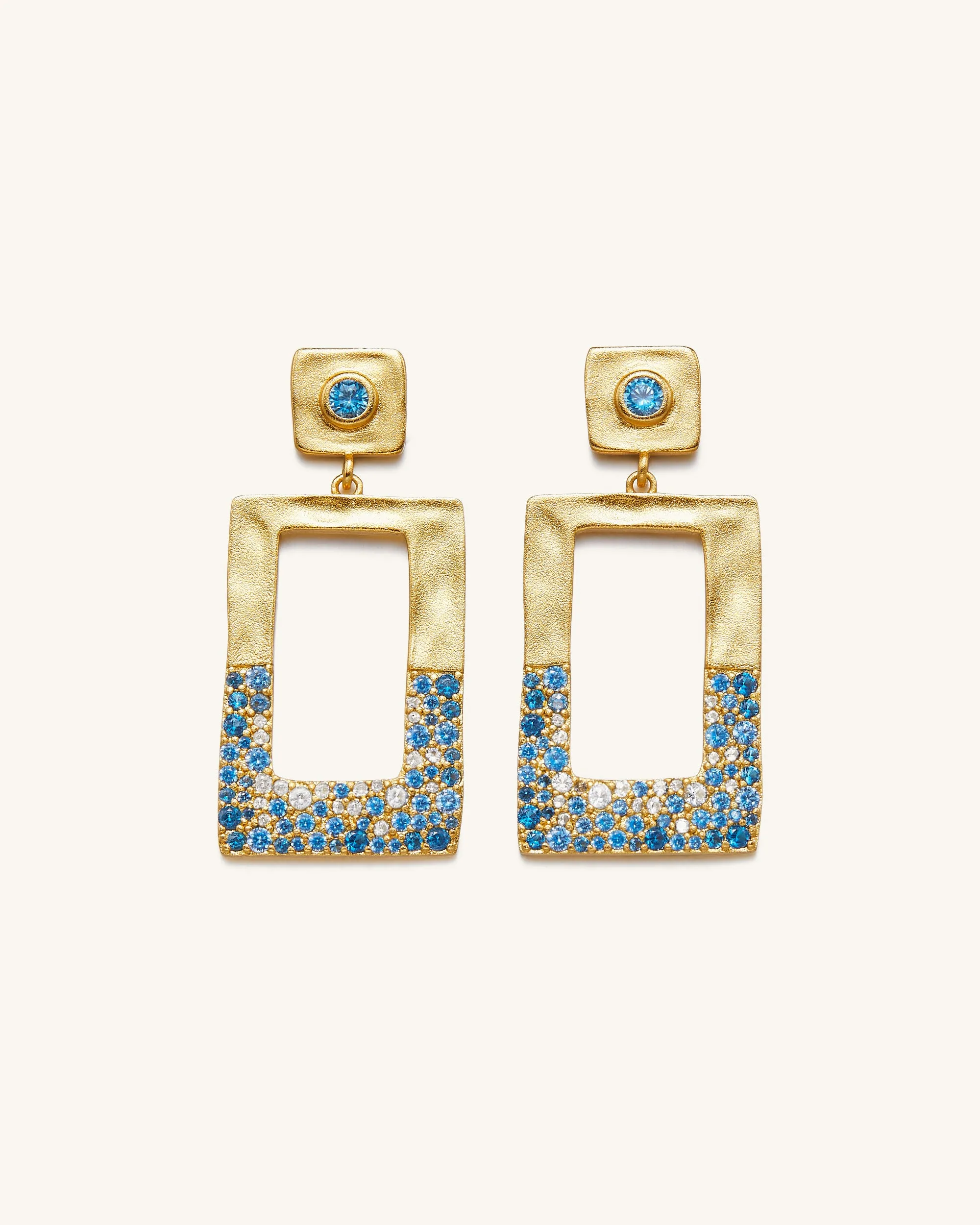 Geometrical Openwork Rectangle Earrings - 18ct Gold Plated & Sea Blue Nano sold by JW PEI