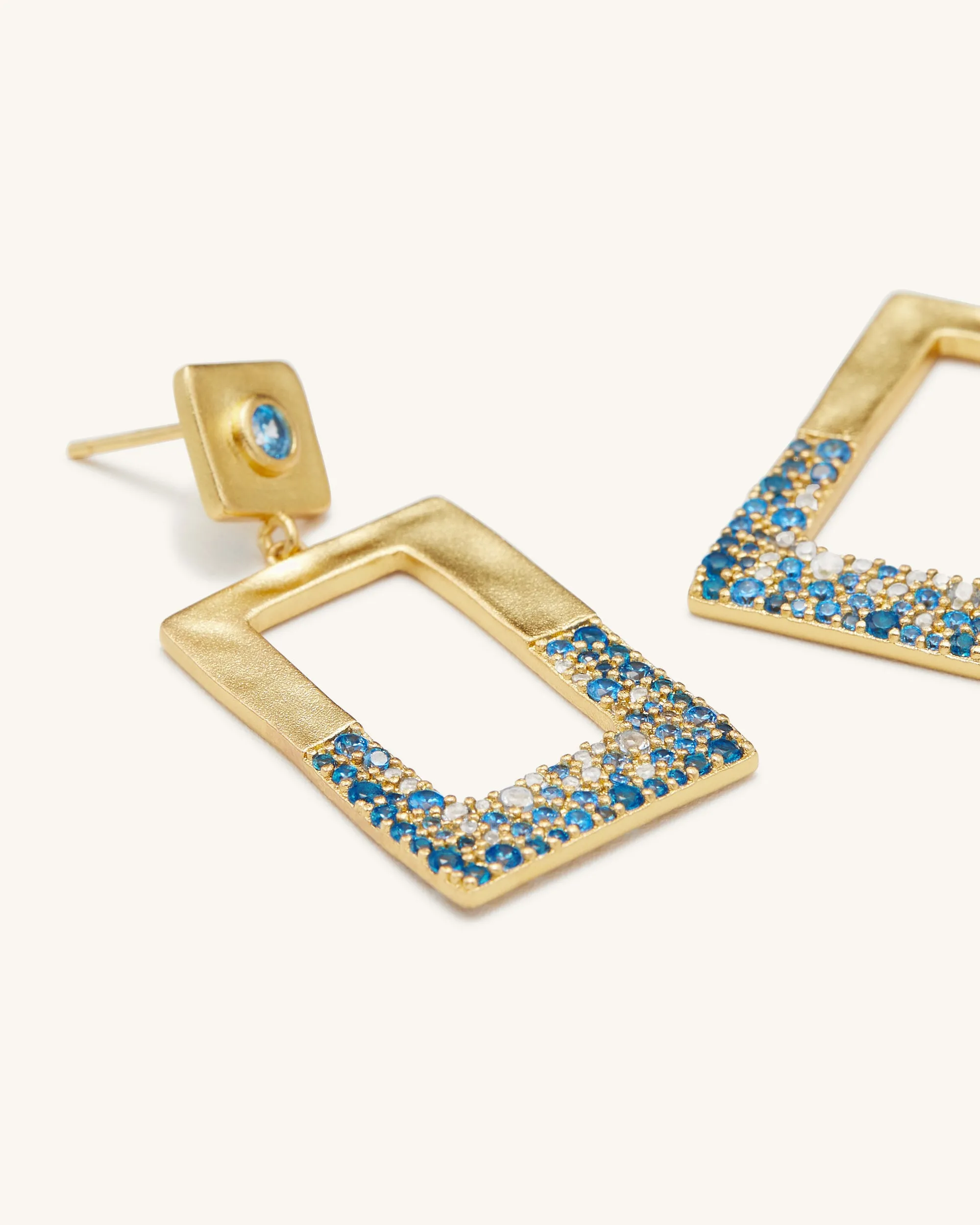 Geometrical Openwork Rectangle Earrings - 18ct Gold Plated & Sea Blue Nano sold by JW PEI product image thumbnail 2