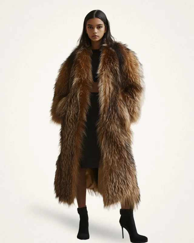 Evelyn Long Faux Fur Coat - Brown sold by JW PEI