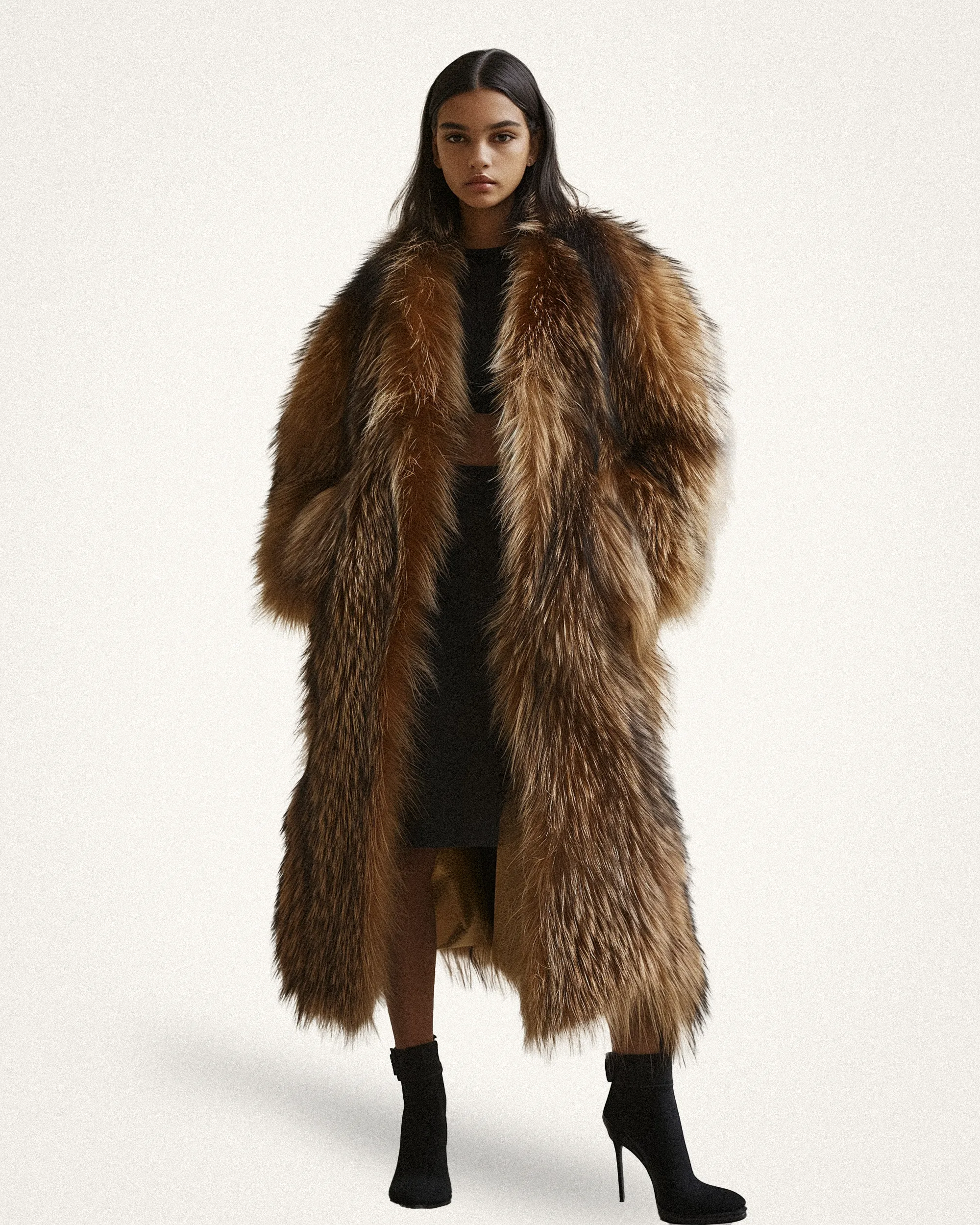 Evelyn Long Faux Fur Coat - Brown sold by JW PEI