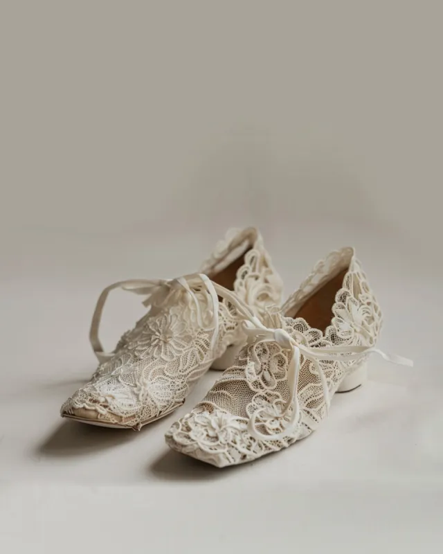 Lace-Up Floral Heels - White sold by JW PEI