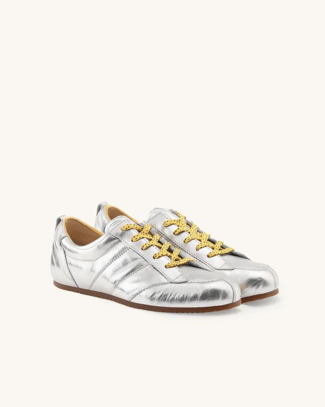 Lily Metallic Leather Sneakers - Silver sold by JW PEI