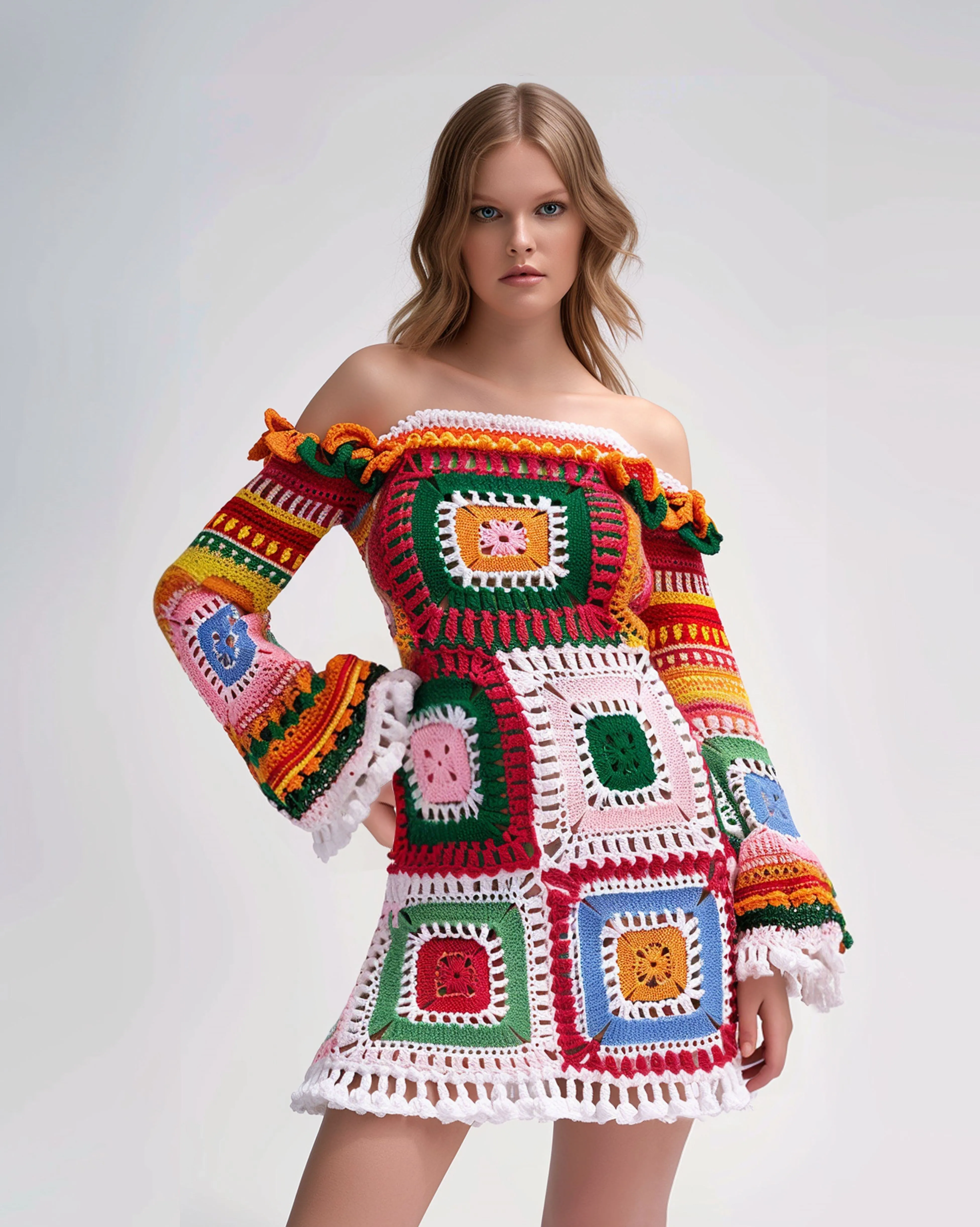 Red Crochet Coloorblock Dress sold by JW PEI