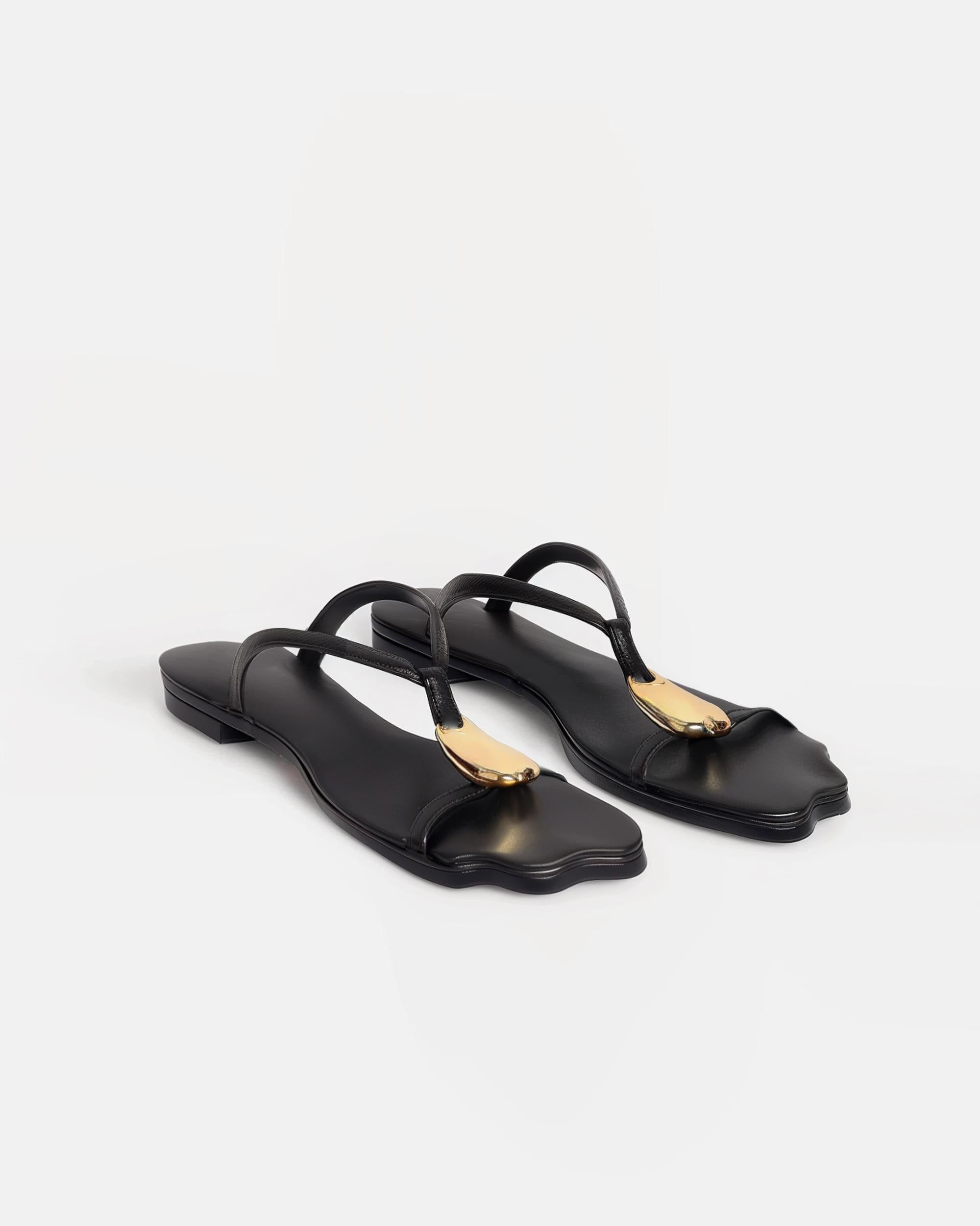 Metalic Buckle Thong Sandals -Black sold by JW PEI