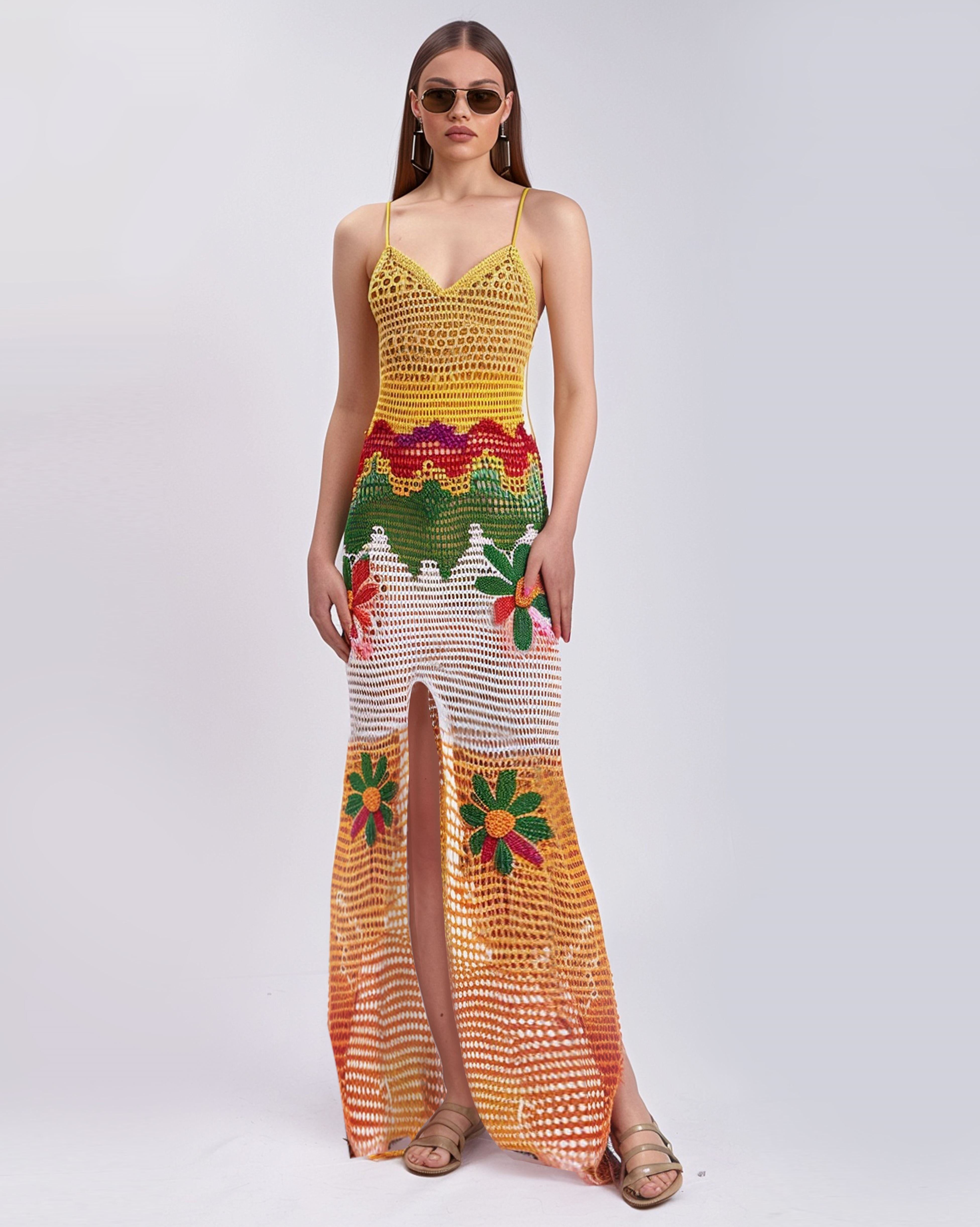 Orange Color Knit Maxi Dress sold by JW PEI