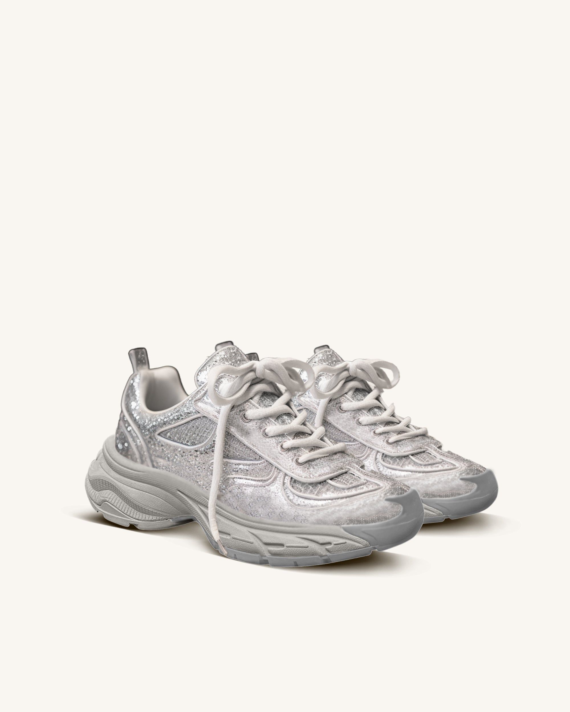 Varsha Sequin-embellished Lace-up Sneakers - Silver sold by JW PEI