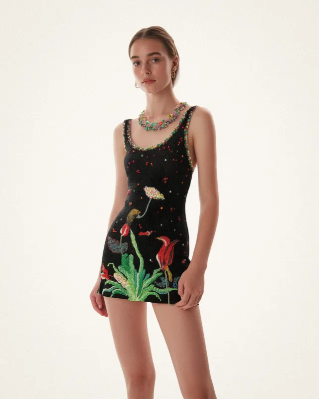 Chloe Floral Beaded Mini Dress - Black sold by JW PEI