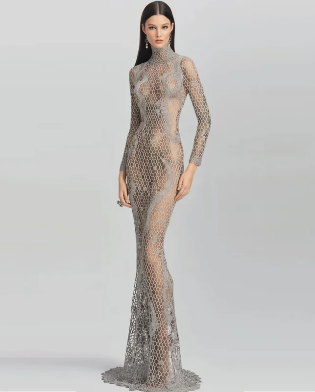 Sophia Crochet Flower Dress - Grey/silver sold by JW PEI