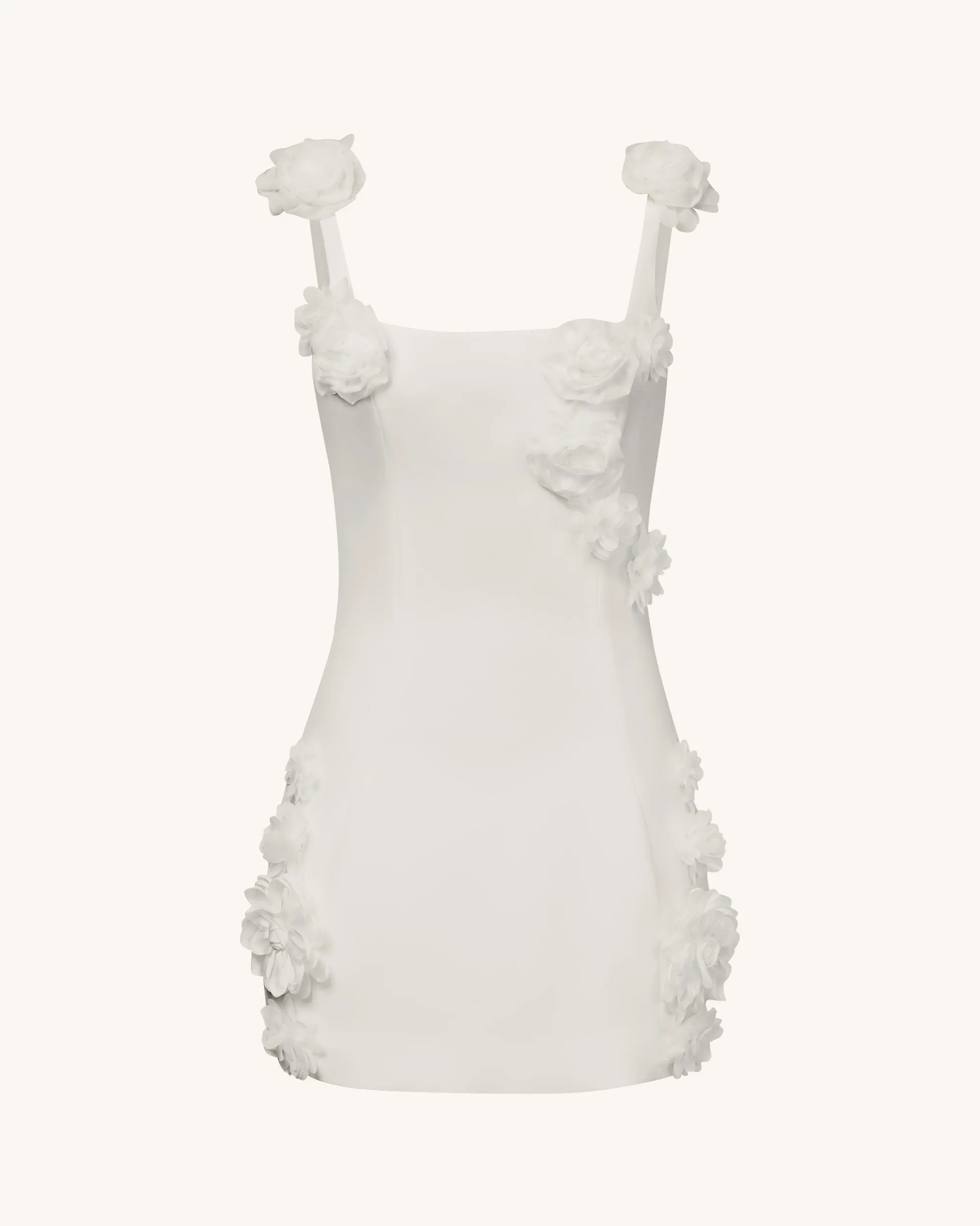 Elaina White Rosette Applique Mini Dress - White sold by JW PEI