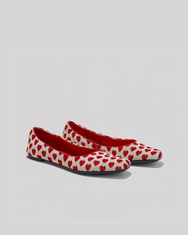 Heart Patten Knit Flats-Red sold by JW PEI