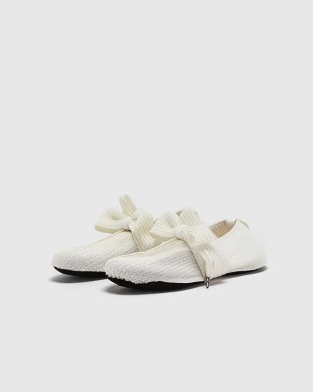 Bow Knit Flats-White sold by JW PEI