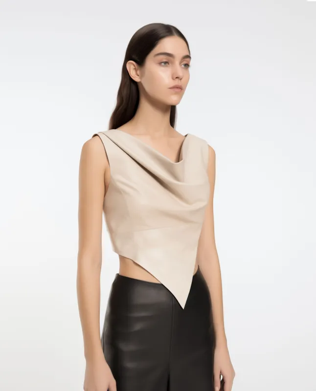 Sleeveless Vegan Leather Draped Top - Apricot sold by JW PEI