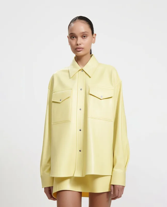 Artificial Vegan Leather Shirt-Light Yellow sold by JW PEI