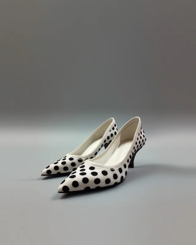 Olka Dots Print Fly-Knit Pumps-White sold by JW PEI