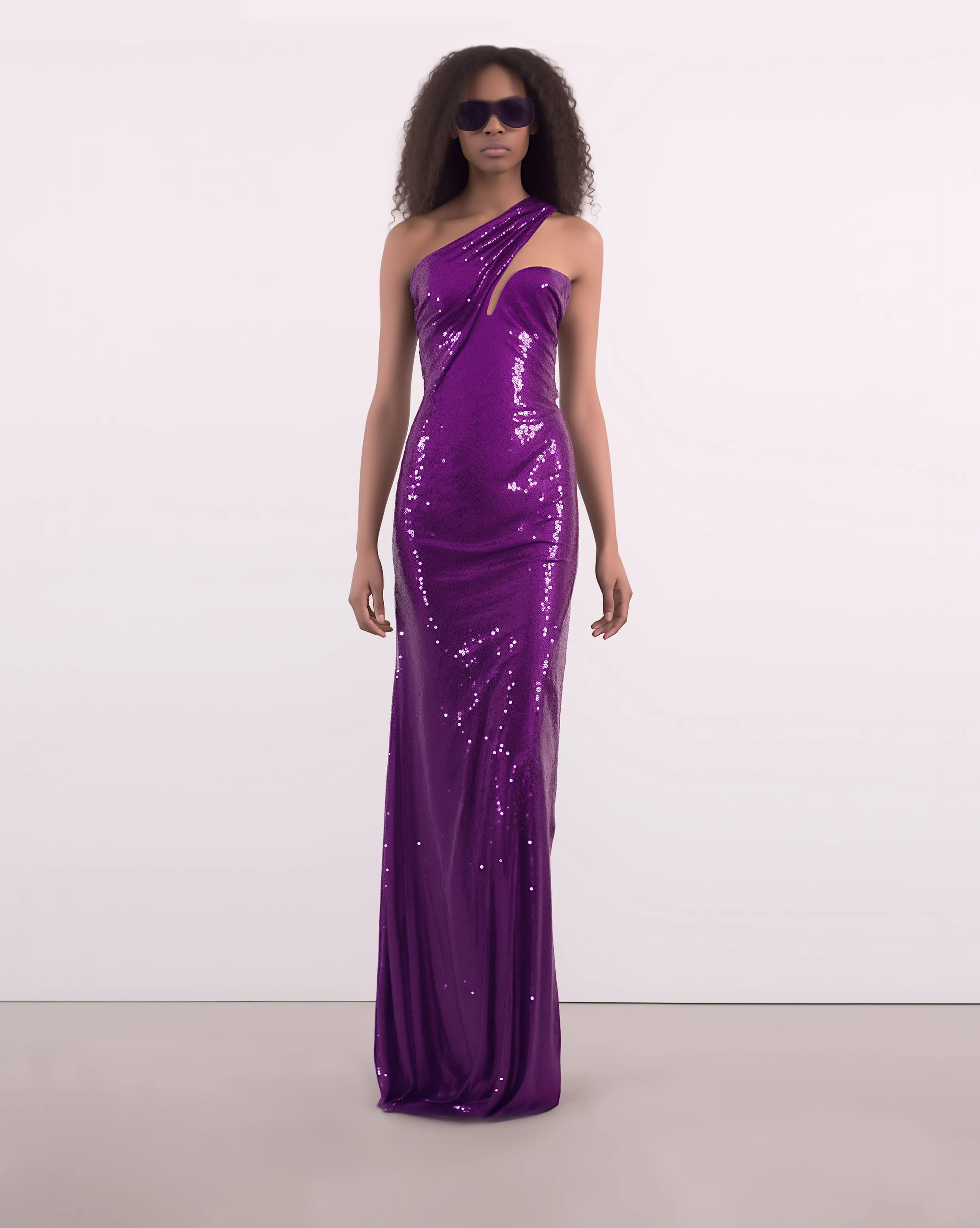 One-Shoulder Sequin Maxi Dress - Purple sold by JW PEI