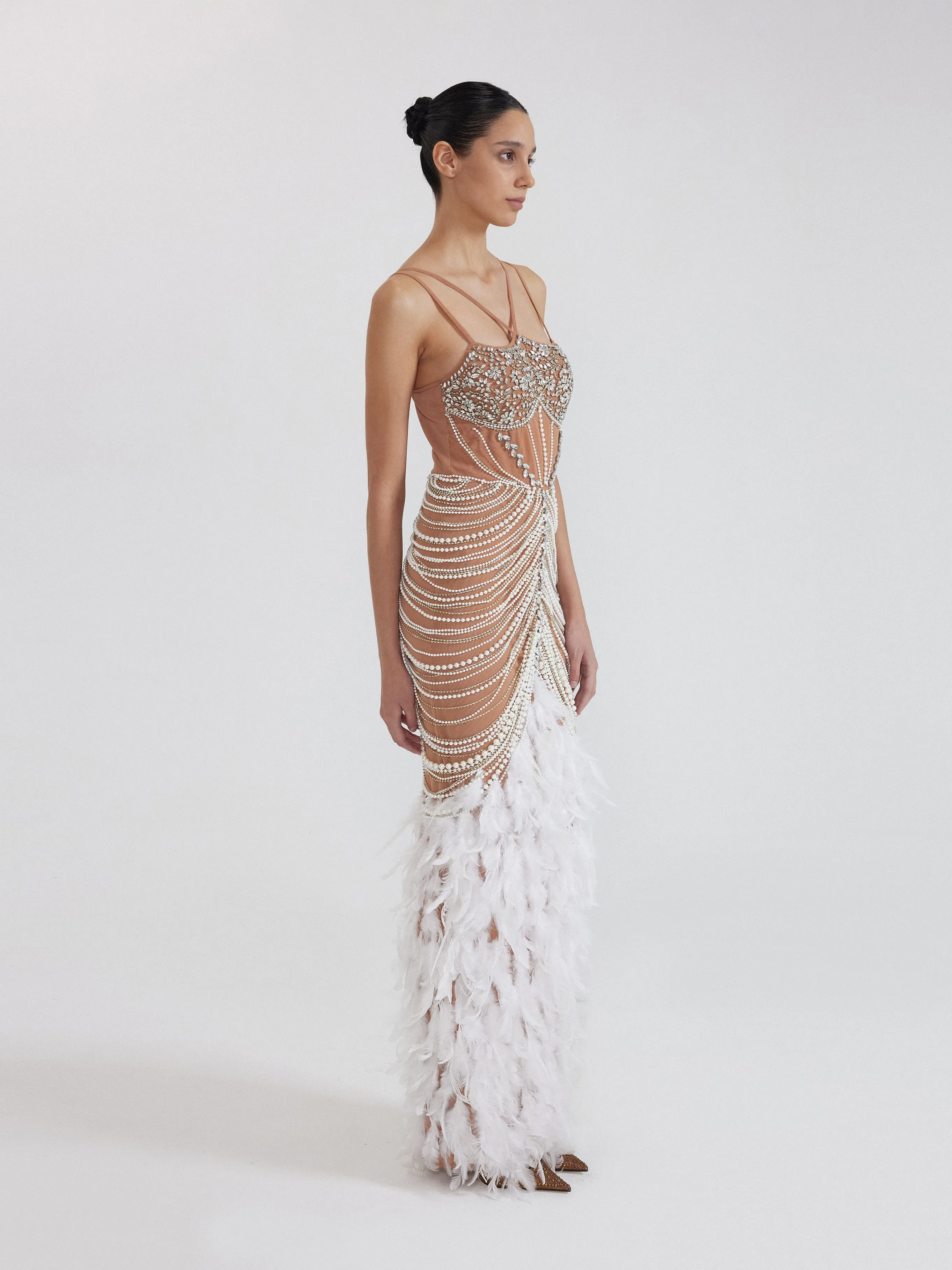 Pearl Embellished Feather Gown - Nude sold by JW PEI product image thumbnail 2
