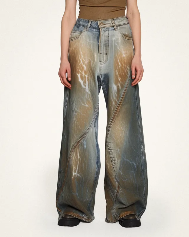 Ella Mud Wash Wide-Leg Jeans - Blue/Brown made by JW PEI