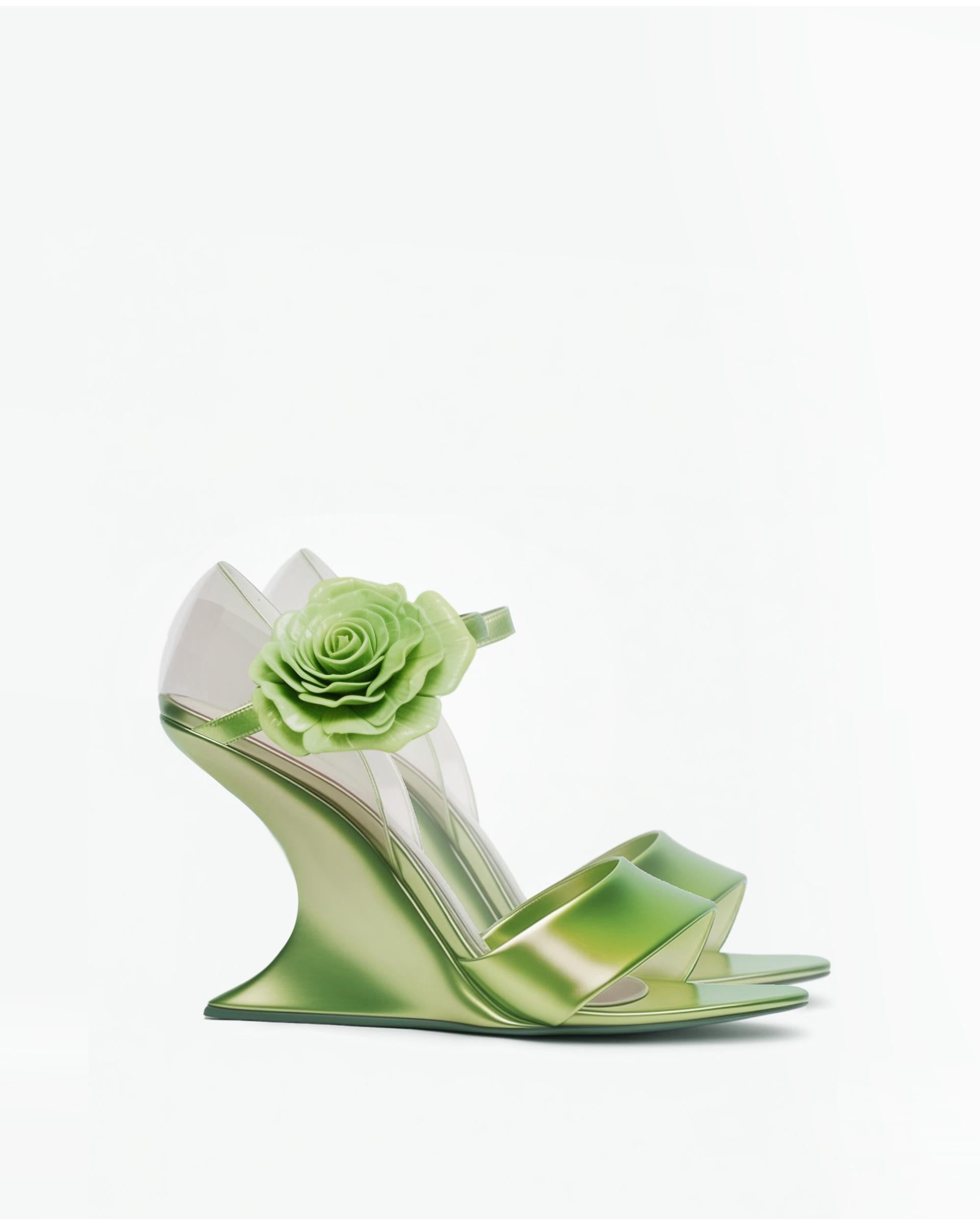 Flower Decorated Wedge Sandals - Green sold by JW PEI