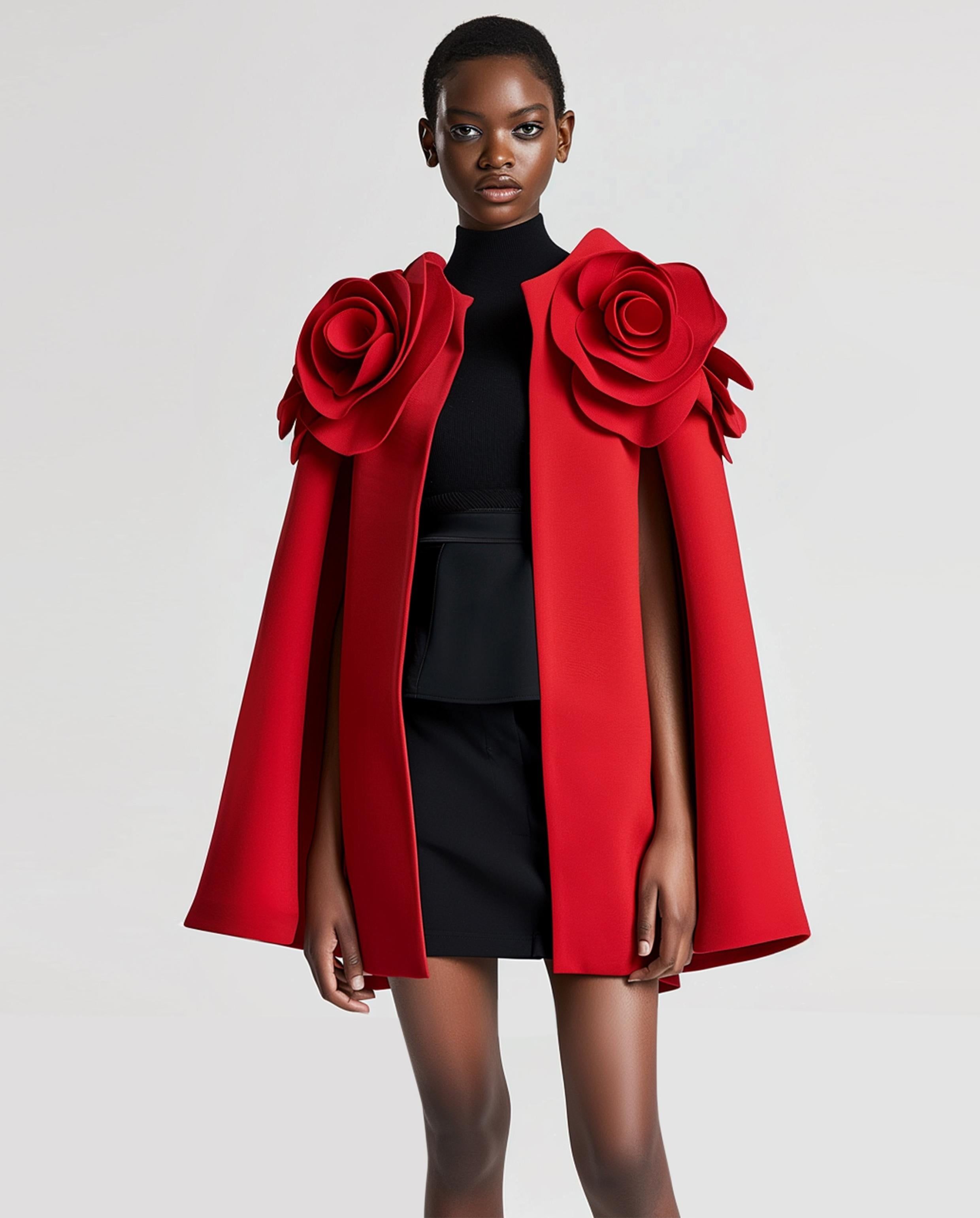 Clara Floral Applique Cape Coat - Red sold by JW PEI