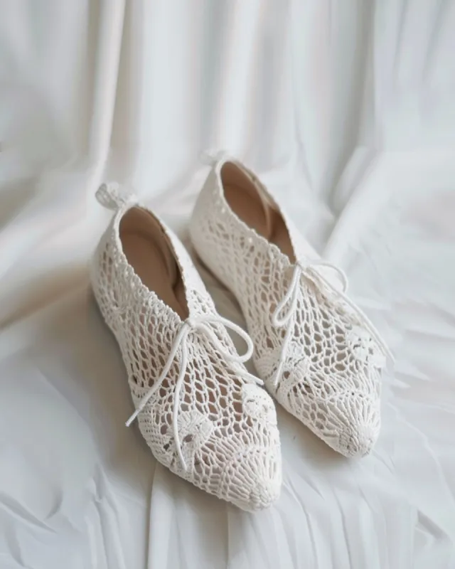 Lace-Up Crochet Shoes - Cream sold by JW PEI