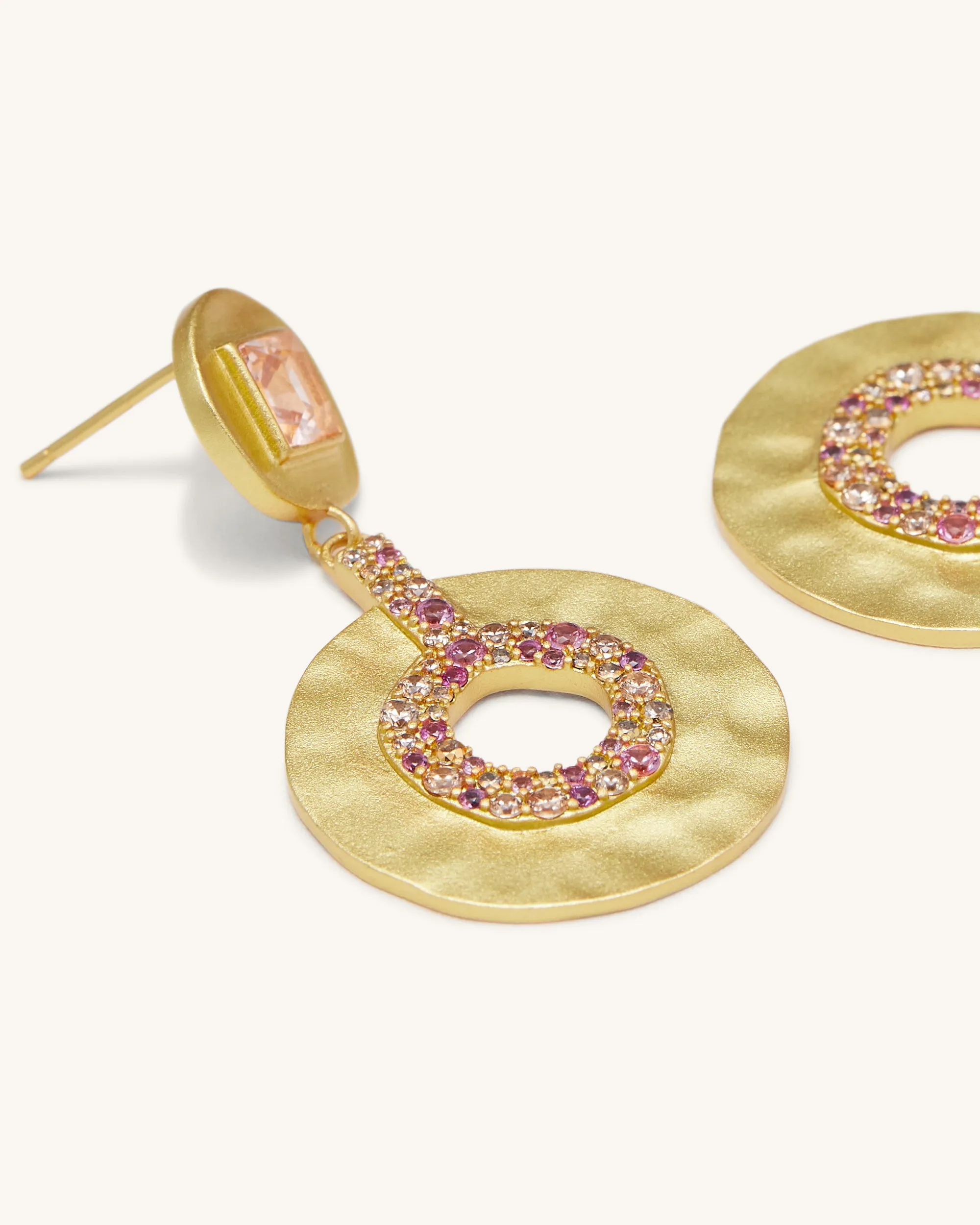 Geometrical Openwork Small Round Earrings - 18ct Gold Plated & Morganite & Red Corundum & Multicolor Zircon sold by JW PEI product image thumbnail 2