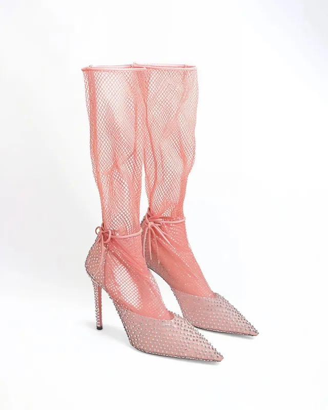 Emily Mesh Rhinestone Boots - Pink sold by JW PEI