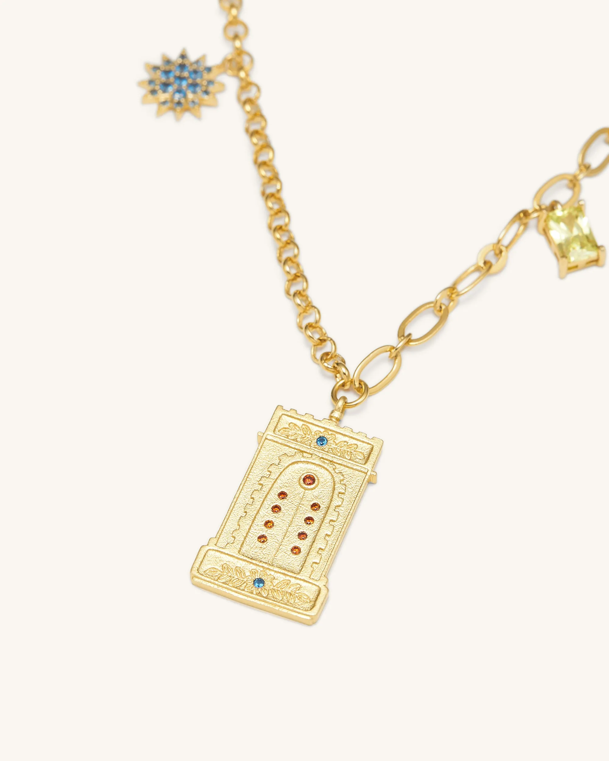 Roman Arch Pendant Necklace - 18ct Gold Plated & Multicolor Zircon sold by JW PEI