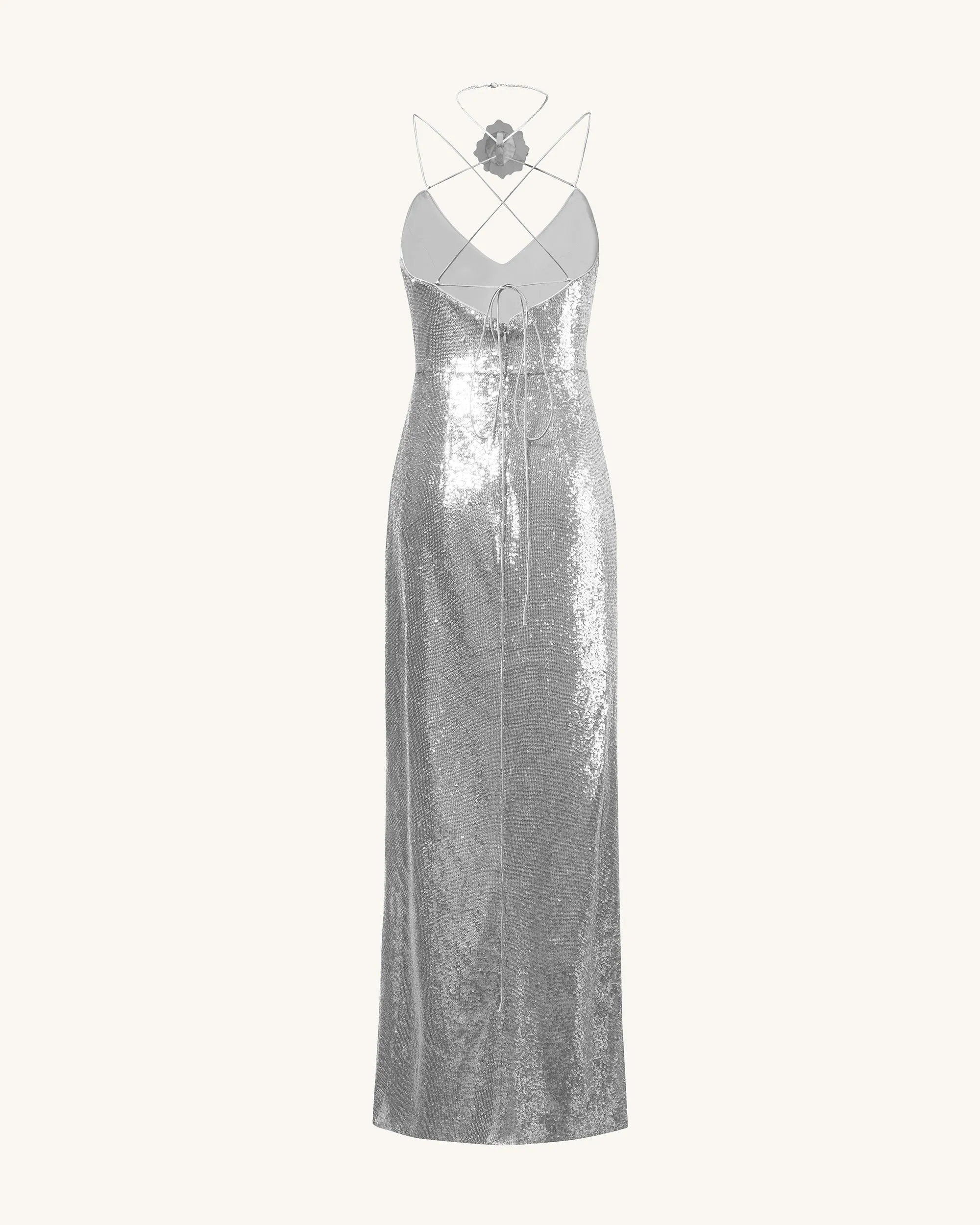 Heisey Silver Sequinned Rosette Maxi Dress - Silver sold by JW PEI product image thumbnail 3