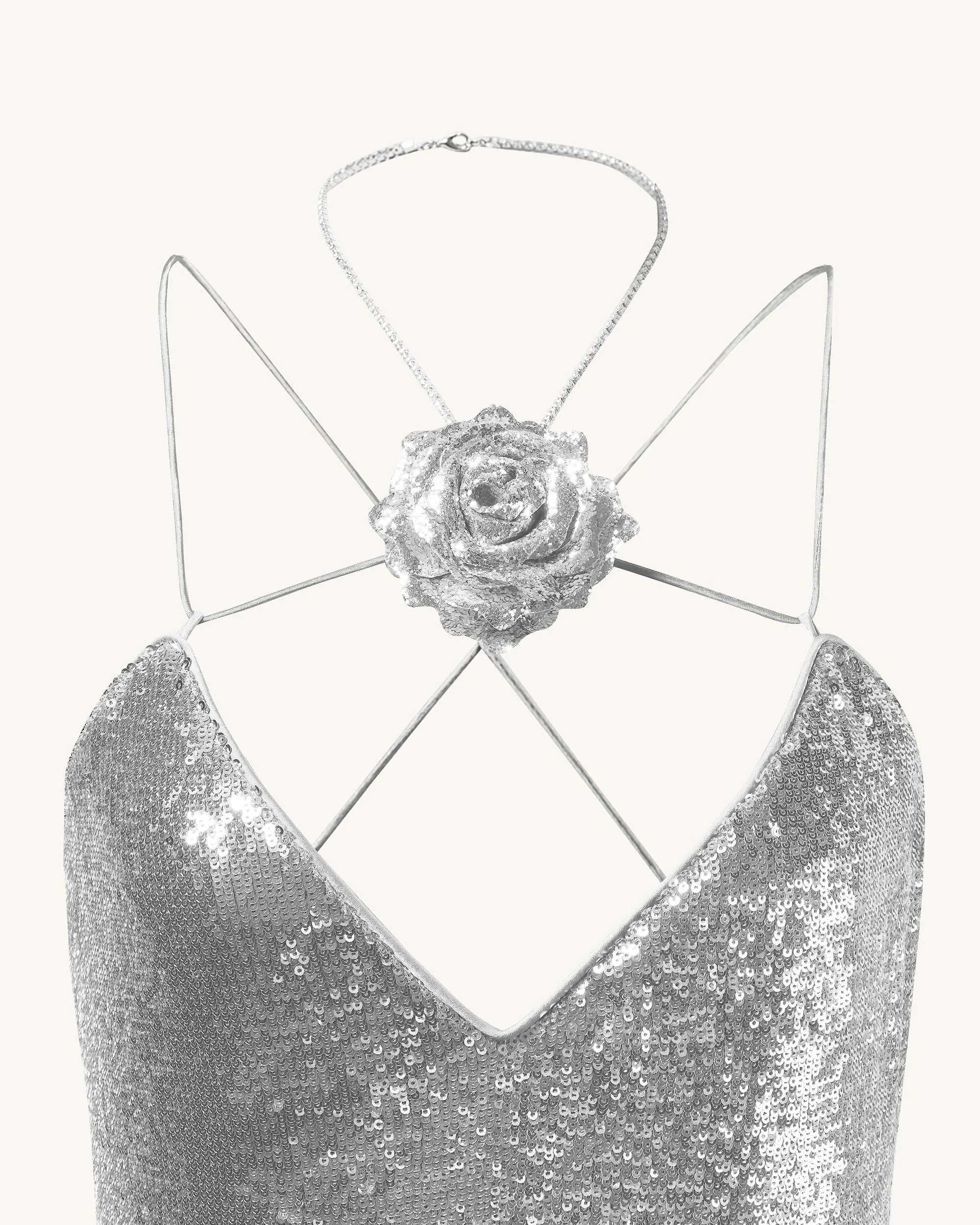 Heisey Silver Sequinned Rosette Maxi Dress - Silver sold by JW PEI product image thumbnail 4