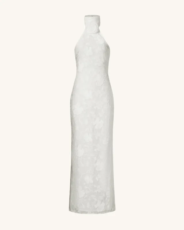 Uliana White Floral Lace Halterneck Maxi Dress - White sold by JW PEI