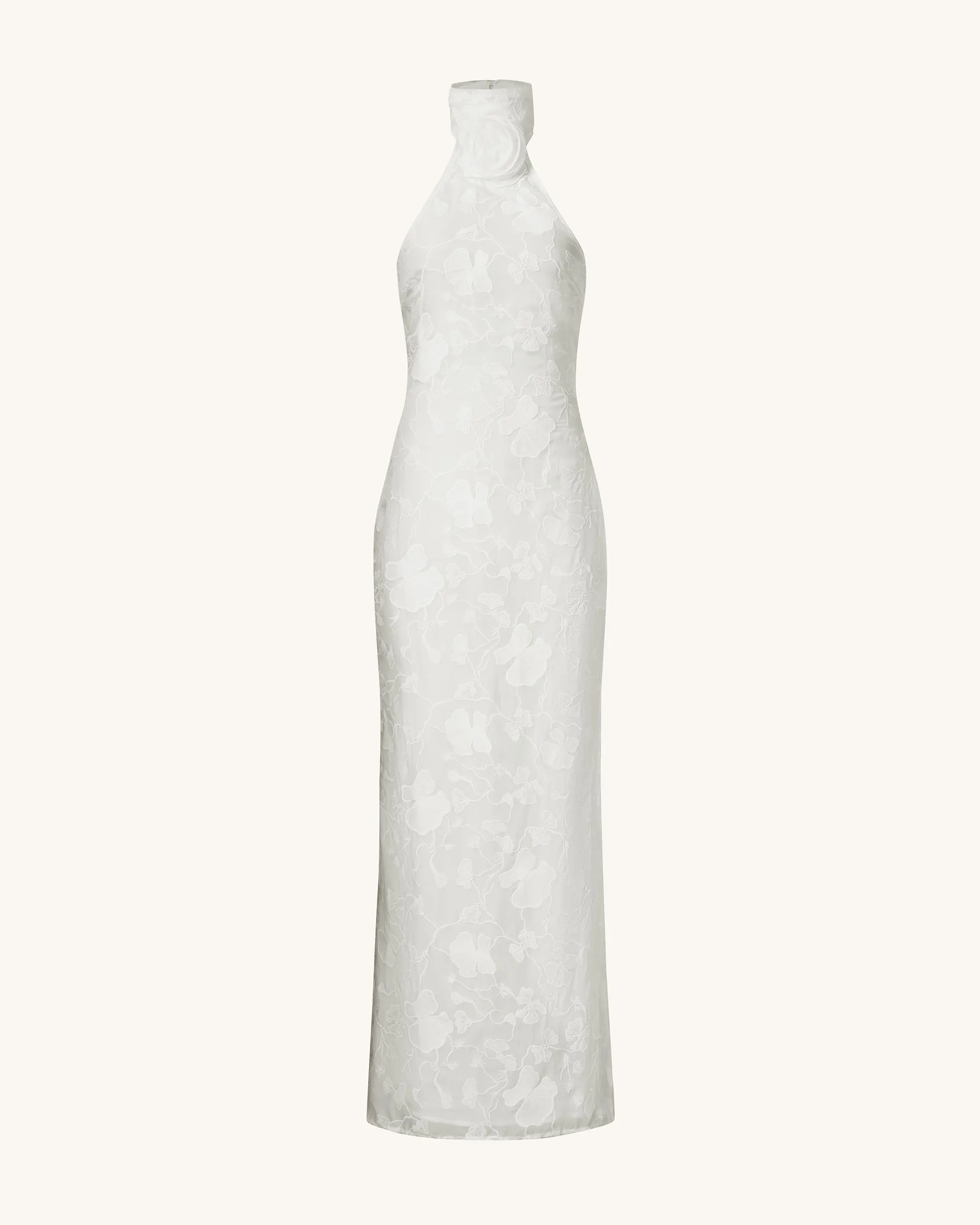 Uliana White Floral Lace Halterneck Maxi Dress - White sold by JW PEI