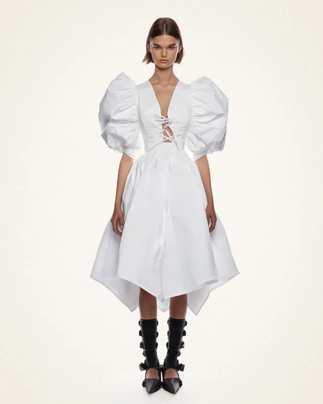 Amelia Puffy Sleeve Cotton Dress - White sold by JW PEI