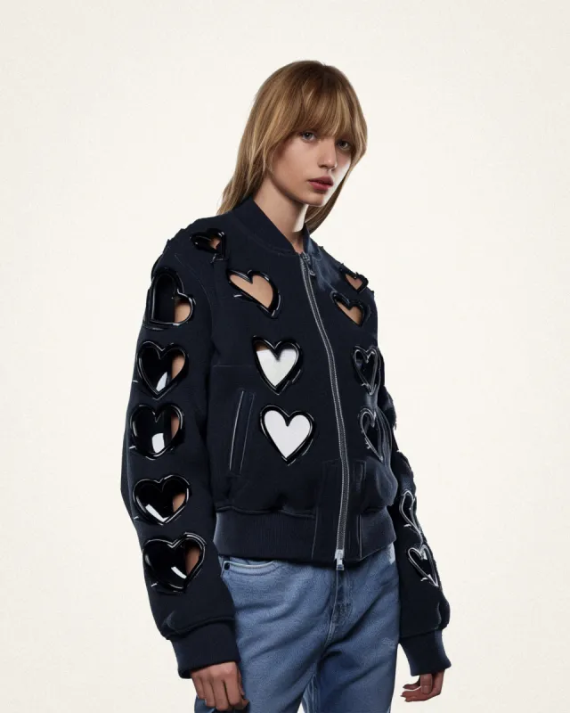 Rose Heart Cutout Bomber Jacket - Navy sold by JW PEI