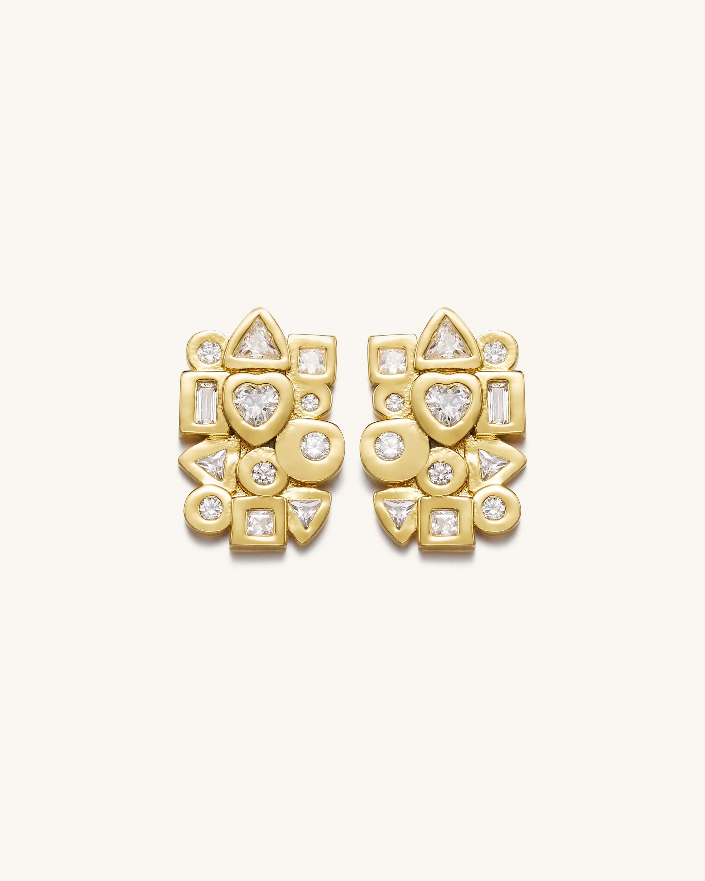 Geometrical Combination Earrings - 18ct Gold Plated & White Zircon sold by JW PEI
