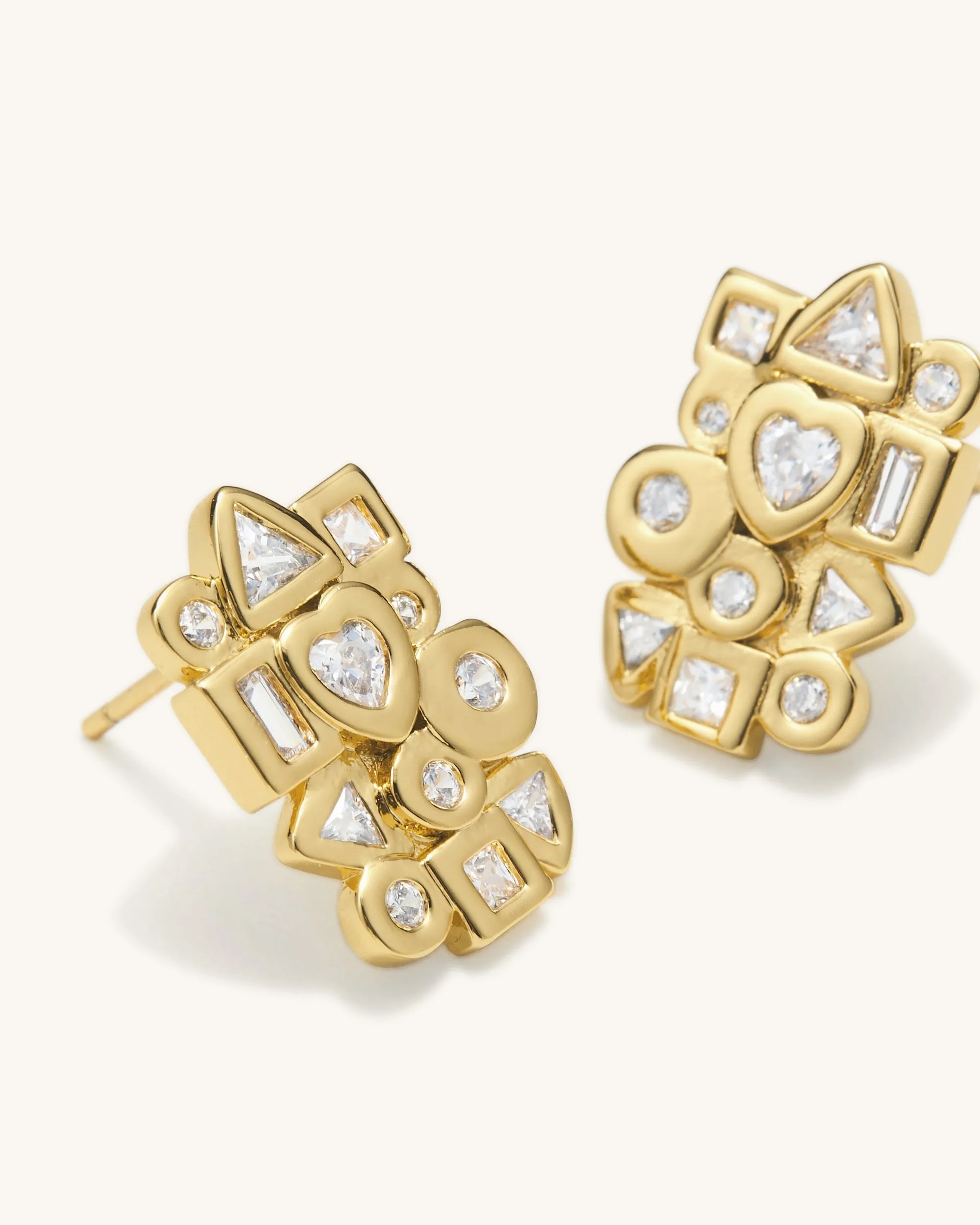 Geometrical Combination Earrings - 18ct Gold Plated & White Zircon sold by JW PEI product image thumbnail 2