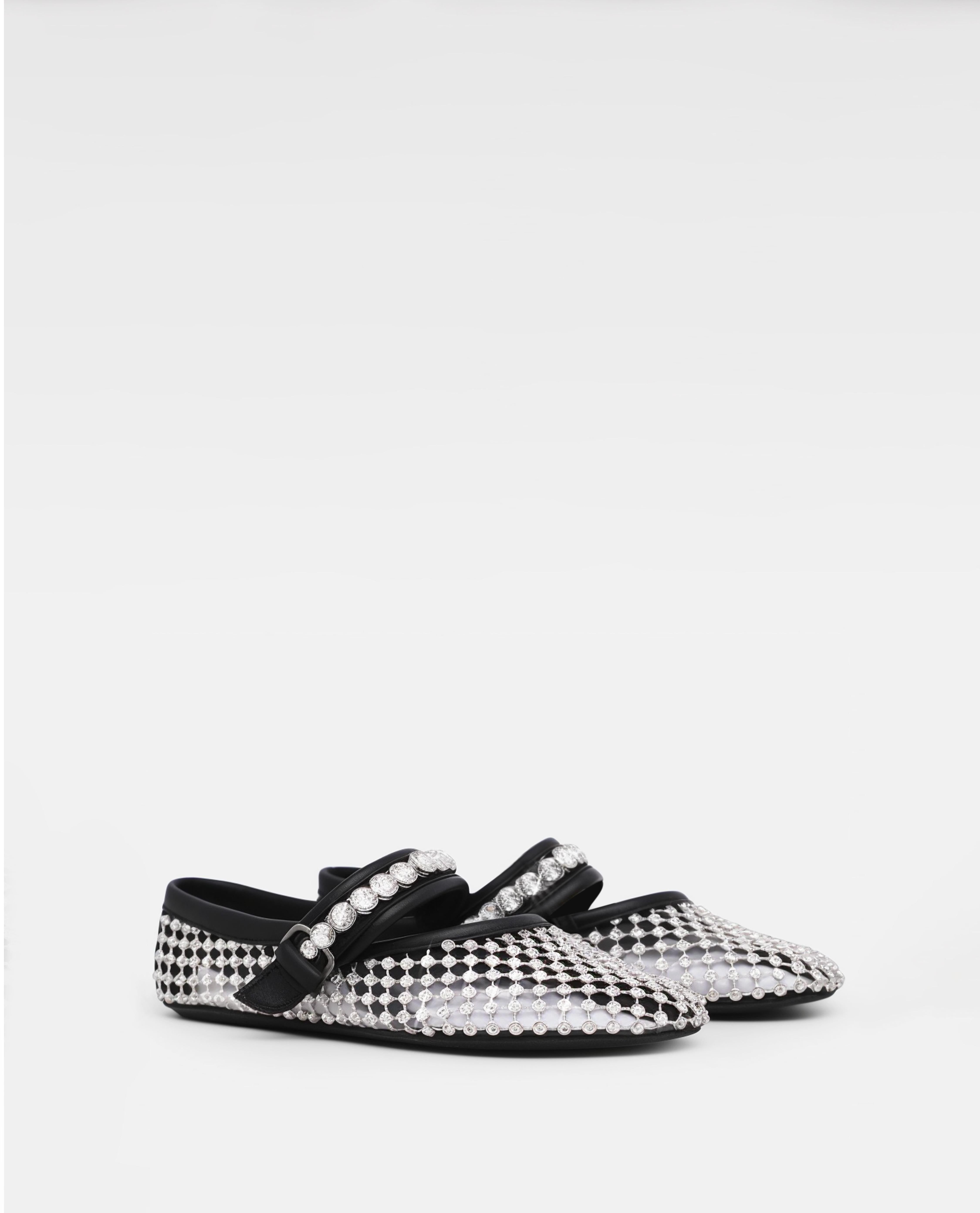 Kaiya Fishnet Crystal Ballerina Flats - White&Black sold by JW PEI