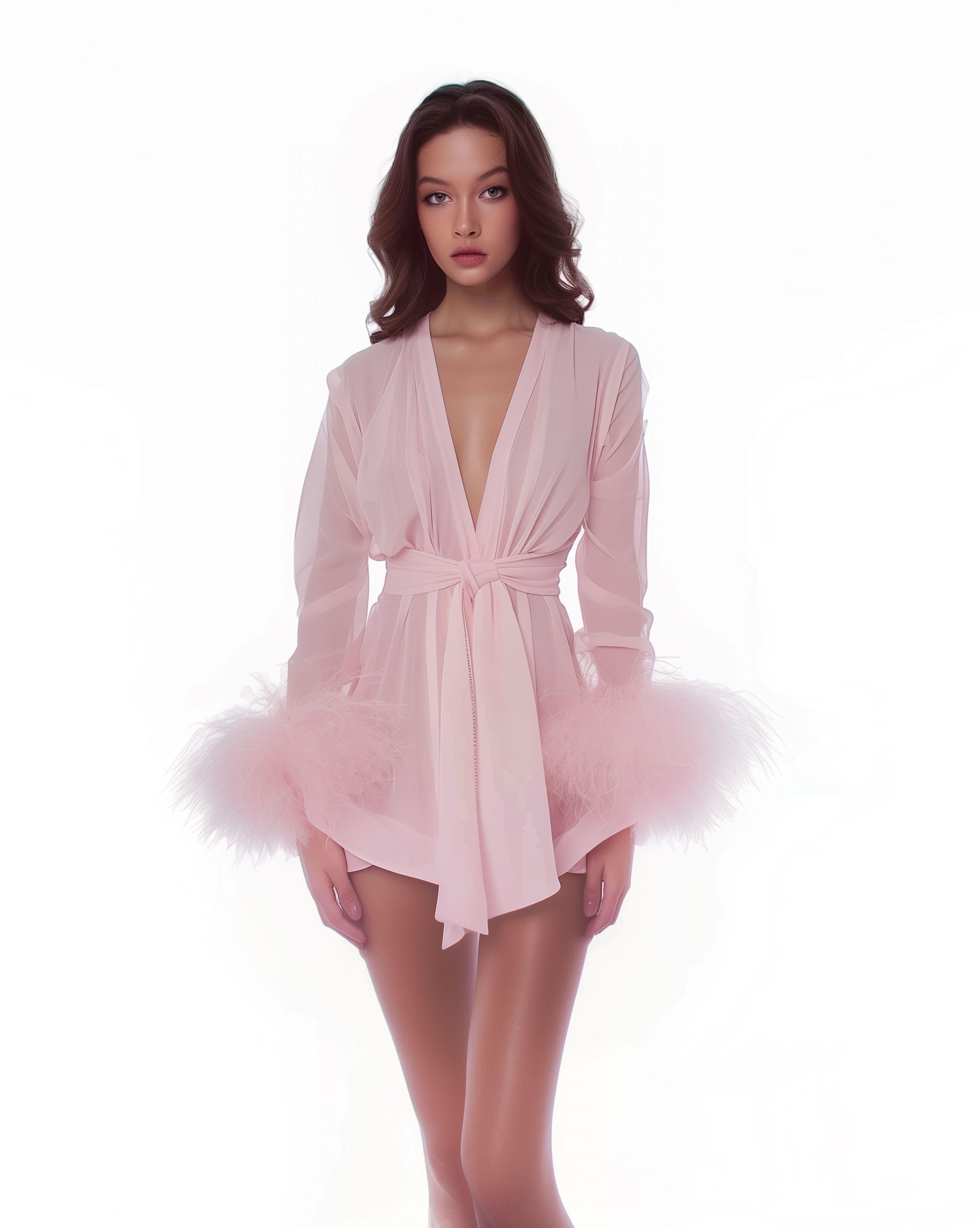 Pink Fur Embellished Robe sold by JW PEI