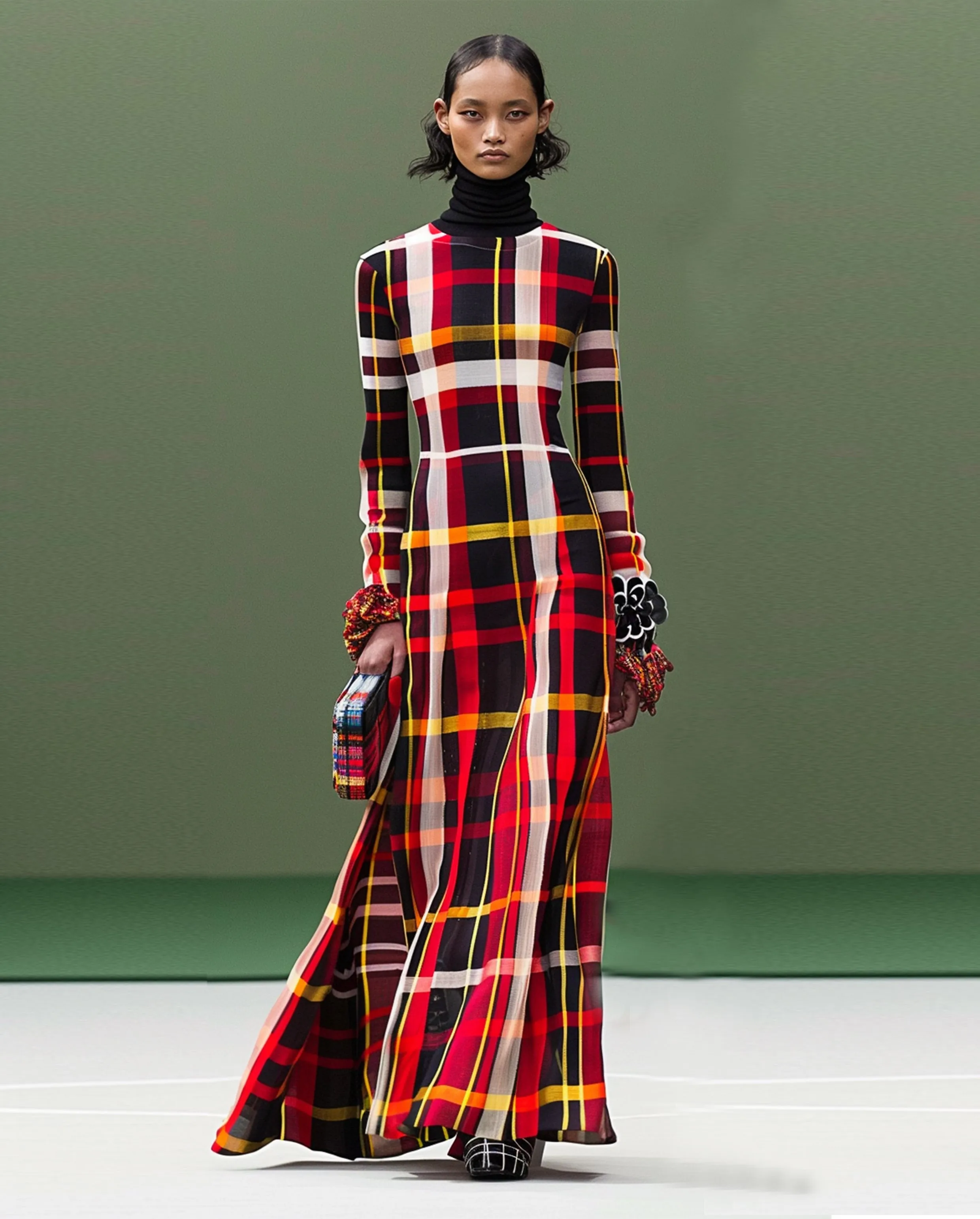 Harper Plaid Turtleneck Maxi Dress - Multicolor sold by JW PEI