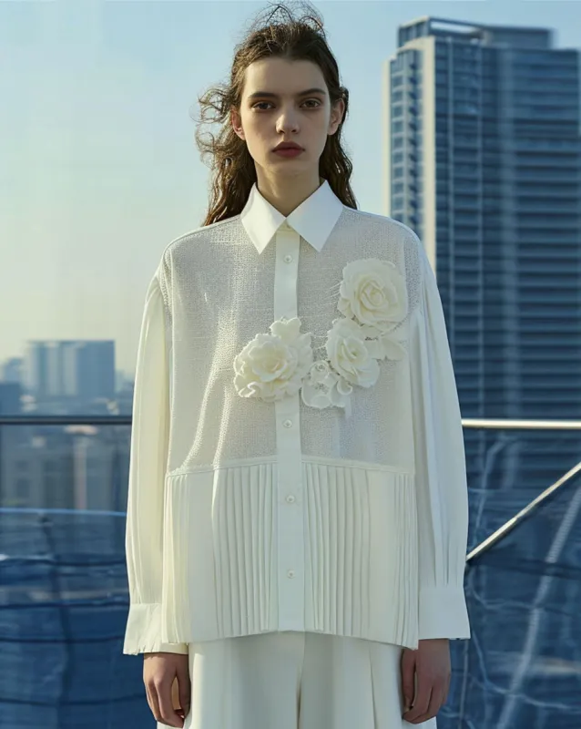 Rose Applique Shirt - Beige sold by JW PEI