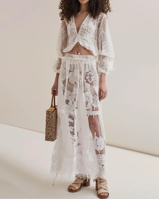 Lace Floral Skirt - White sold by JW PEI