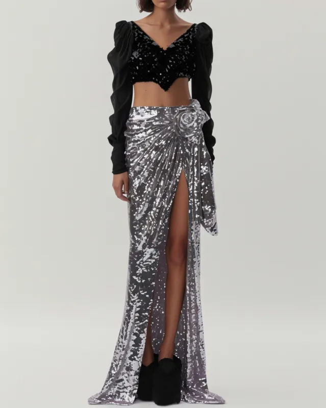 Sequin Rose Skirt - Silver sold by JW PEI