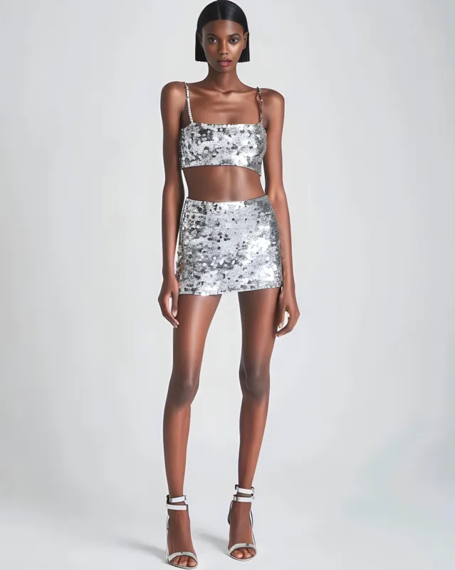 Sequin Short Skirt - Silver sold by JW PEI