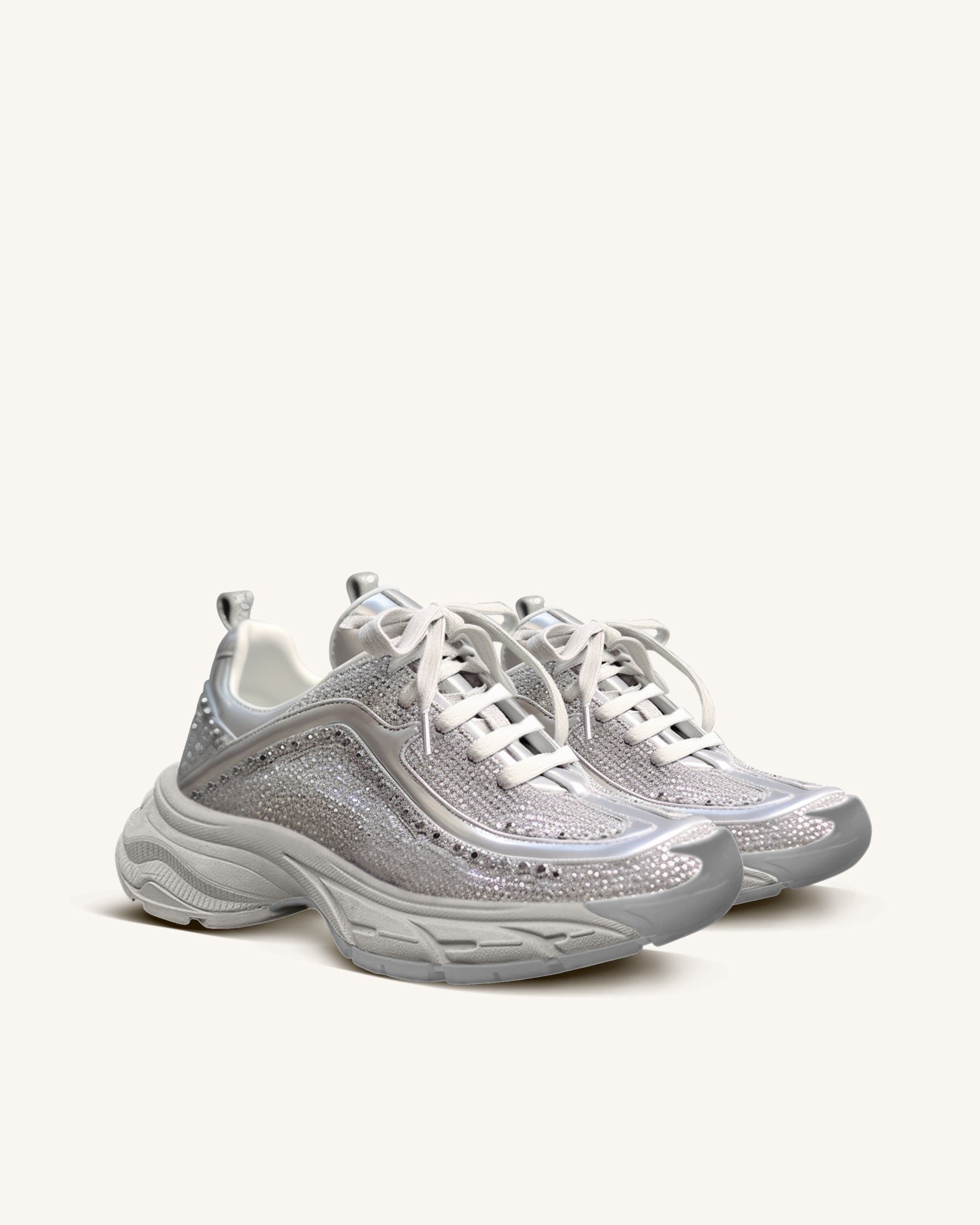 Yrsa Artificial Crystal Lace-up Sneakers - Silver sold by JW PEI