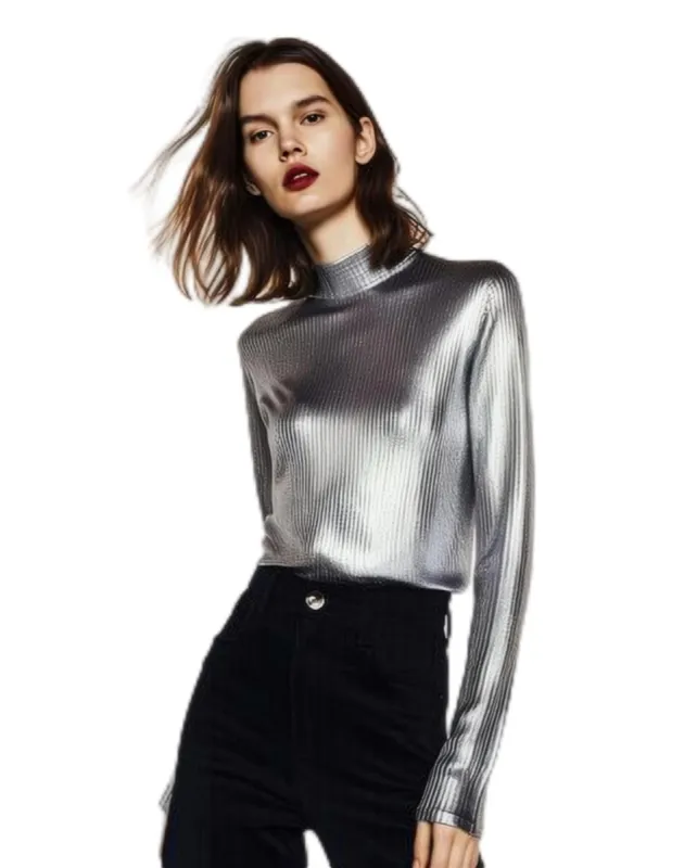 Silver Foil Coating Turtleneck Sweater sold by JW PEI