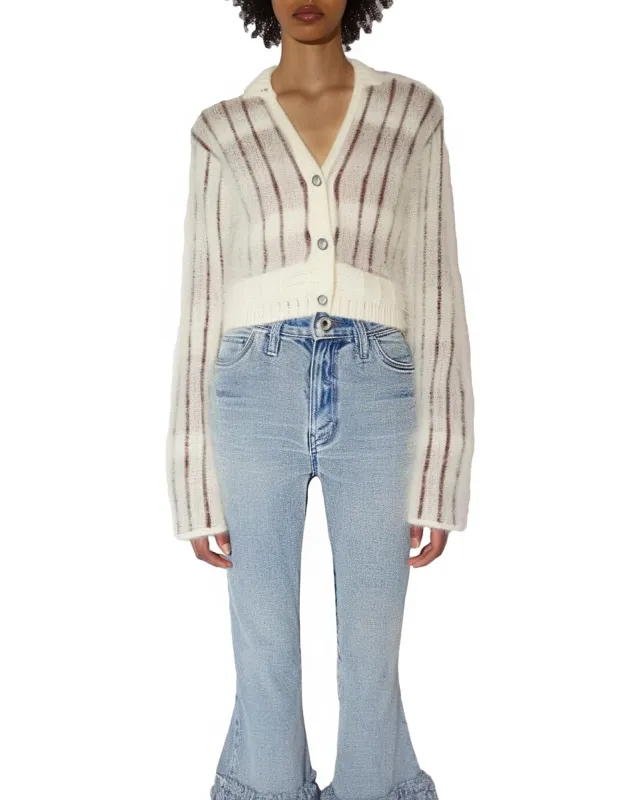 Ivory Mohair Check Pattern Cardigan sold by JW PEI