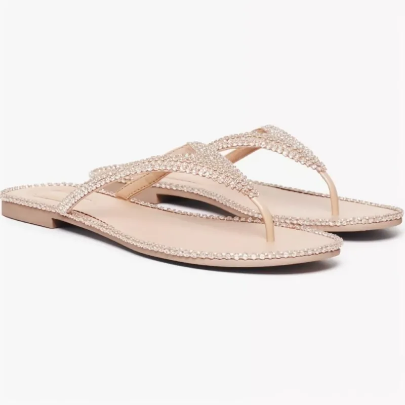 Rhinestone-Embellished Flat Sandals - Nude sold by JW PEI