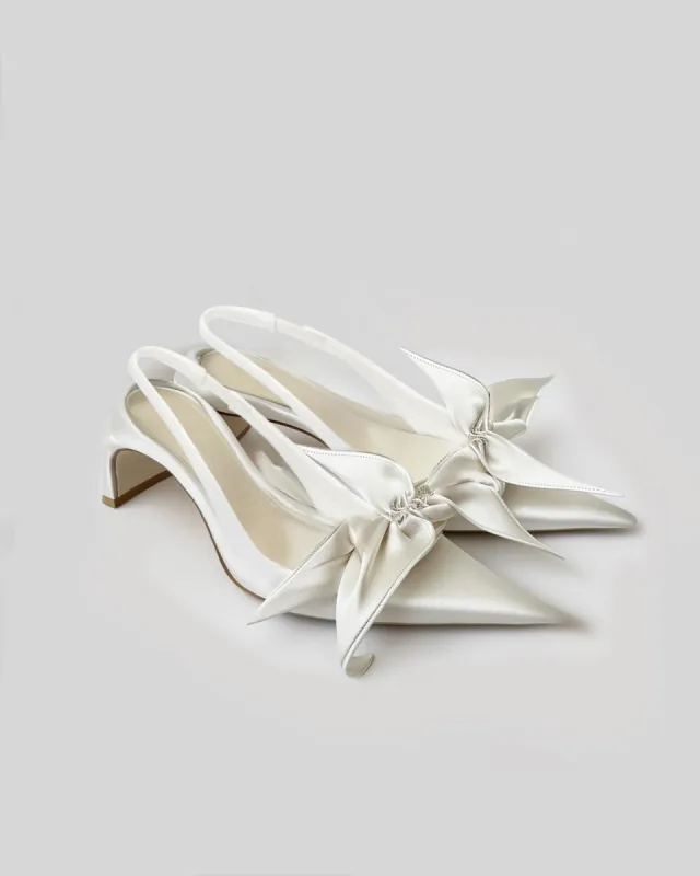 Queena Floral Appliques Slingback Pumps - Ivory White sold by JW PEI