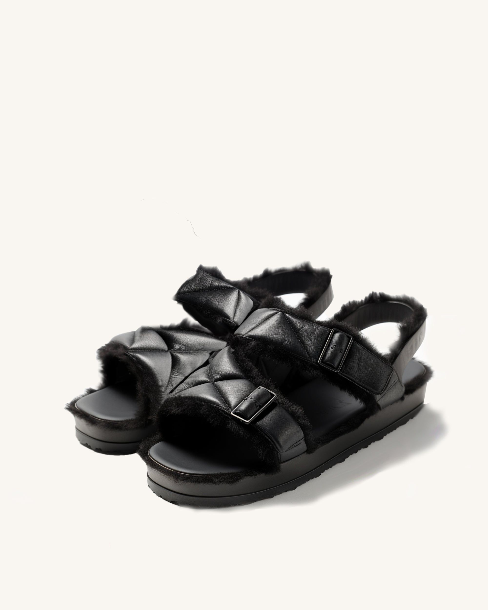 Casey Faux Fur Strap Sandals - Black sold by JW PEI