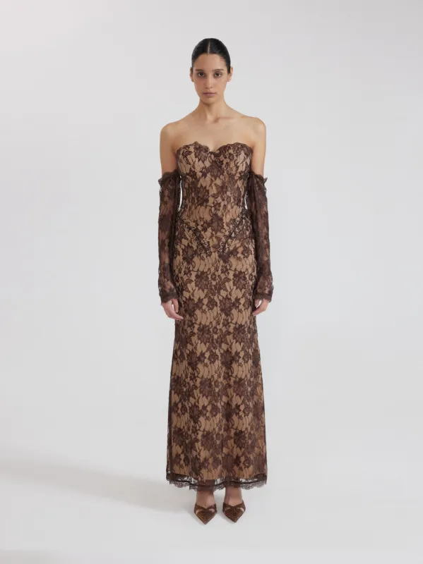 Lace Off-Shoulder Gown - Brown sold by JW PEI